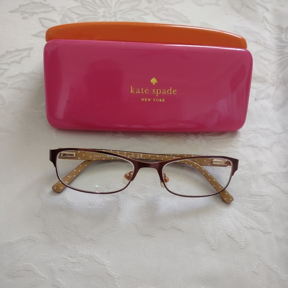 Kate Spade Ambrosette eyeglasses with pink orange case